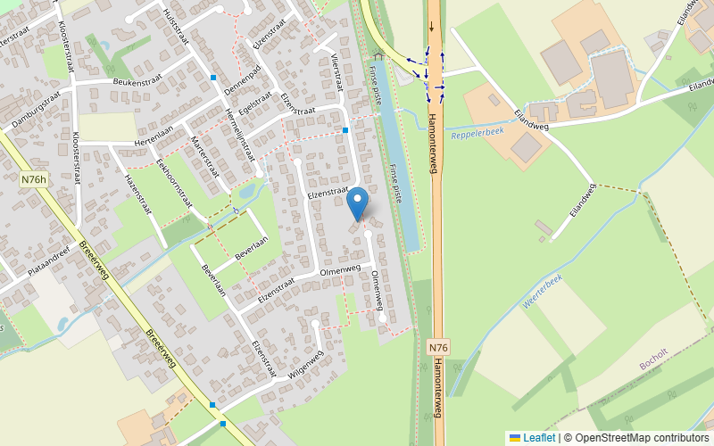 Kaartuitsnede met een markering op de praktijklocatie aan de Olmenweg 7A in Bocholt